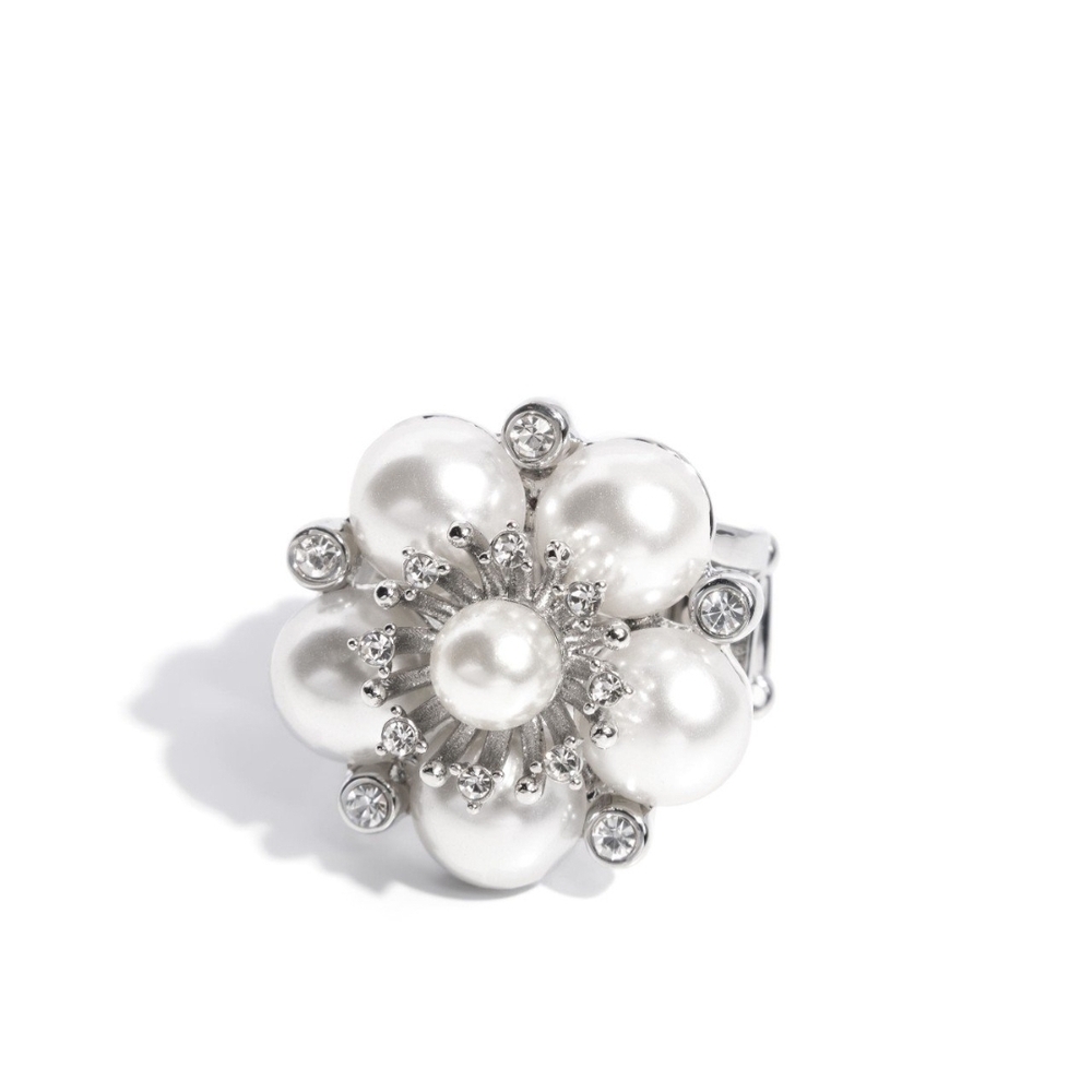 Paparazzi Silver White Pearl Cluster Ring Friendly Flair Flower Fashion Jewelry